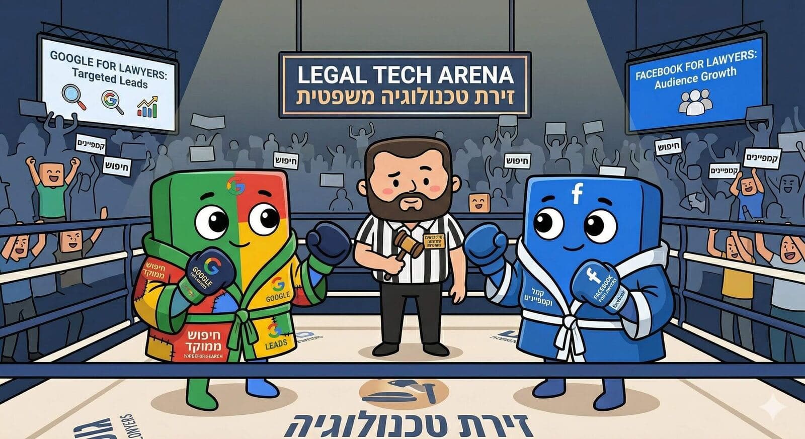 איור: גוגל מול פייסבוק בזירת שיווק לעורכי דין, טרגטר בוחנת את התמהיל הנכון למשרד
